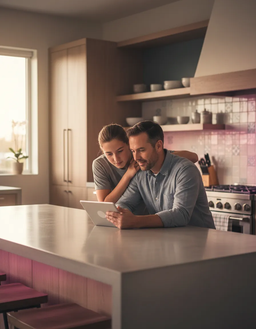 Family calmly using technology together in a safe way