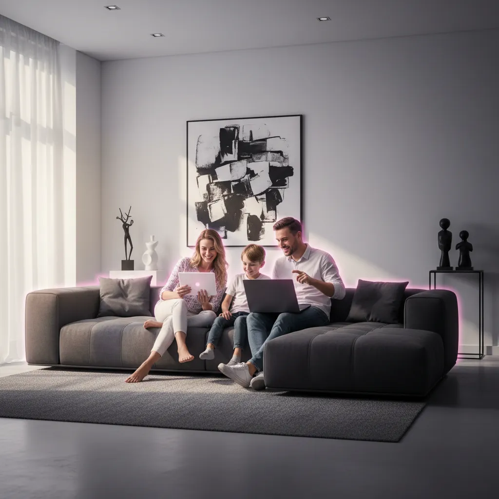 Calm family using devices securely at home