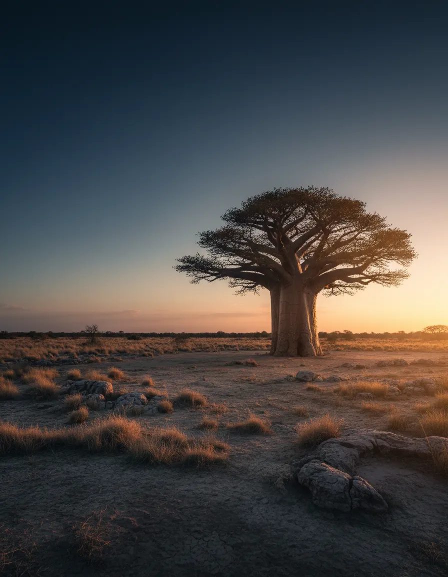 A majestic Baobab tree standing tall in the African savanna