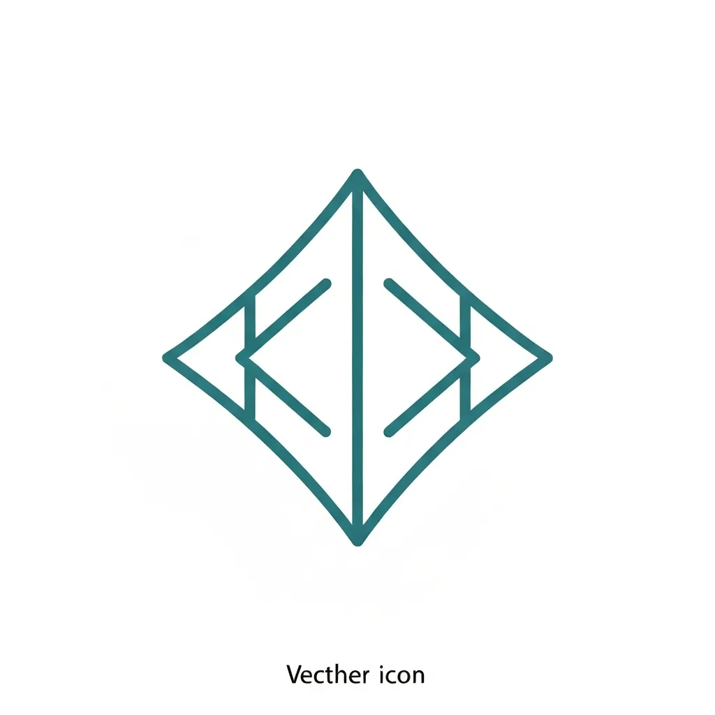 Minimalist teal line-art icon of a geometric, diamond-like shield shape divided by a vertical line.