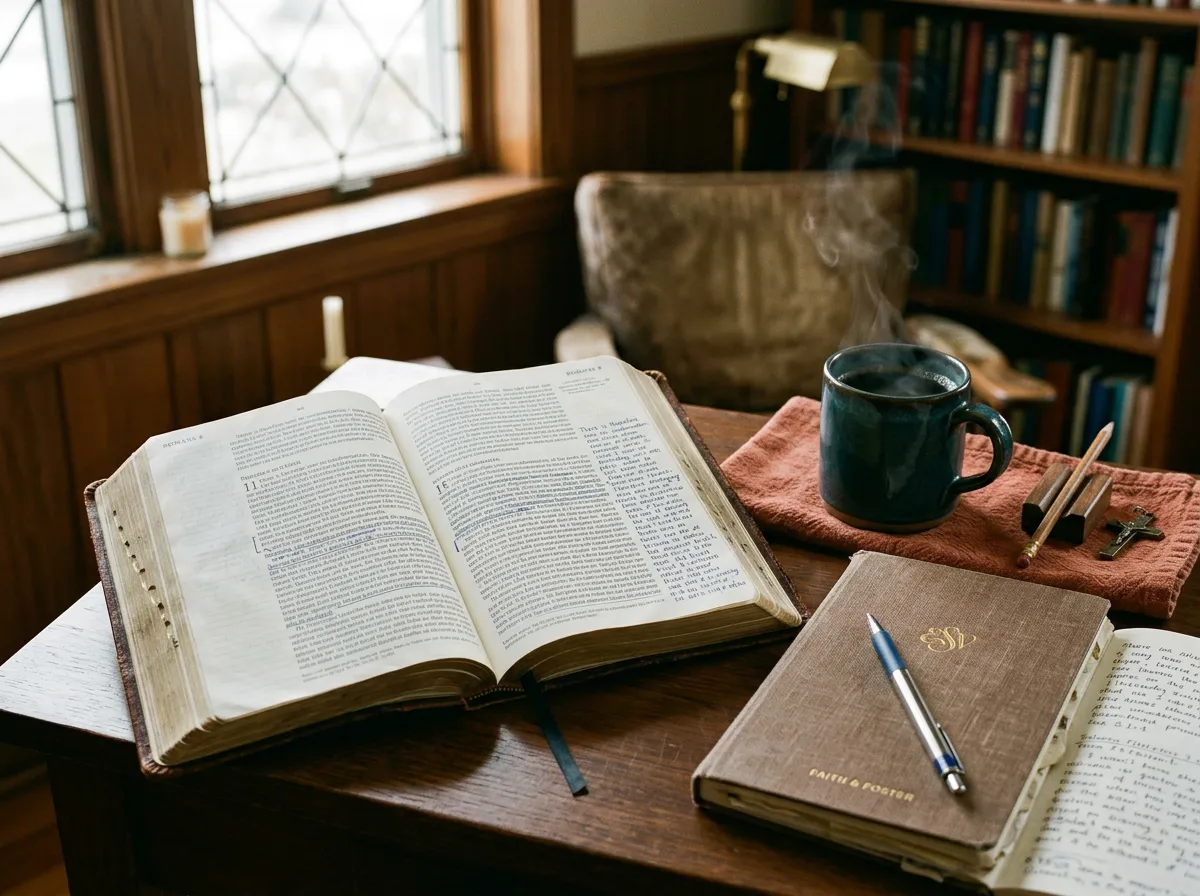Open Bible and notes during Sunday expository sermon series at Grace and Family Church