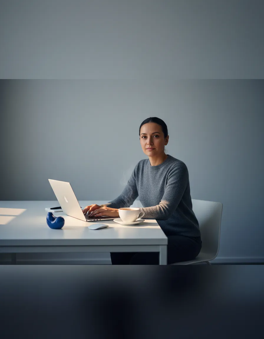 Focused solo professional working at a clean, organized desk