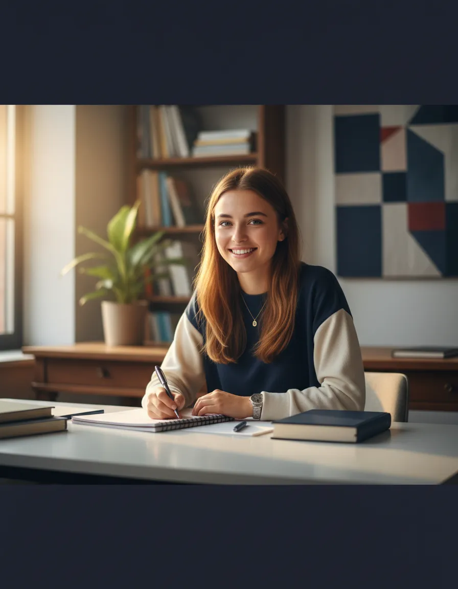 A confident and focused GCSE science student smiling