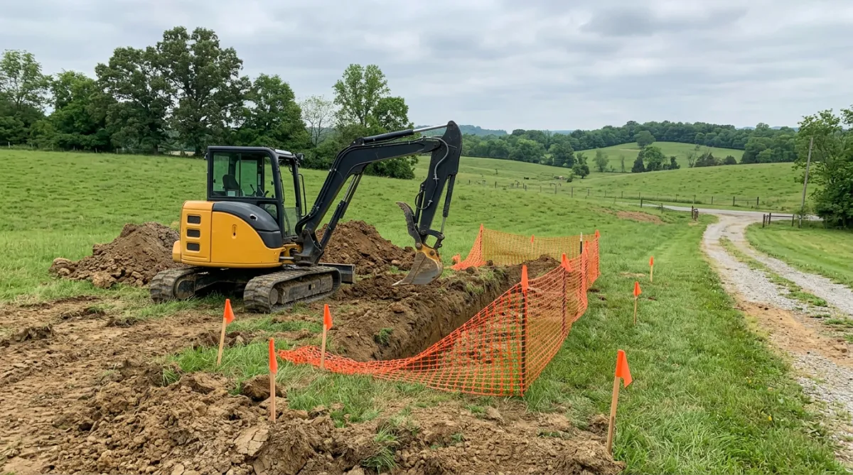 Illustrative service image of site preparation and excavation coordination on rural Kentucky property