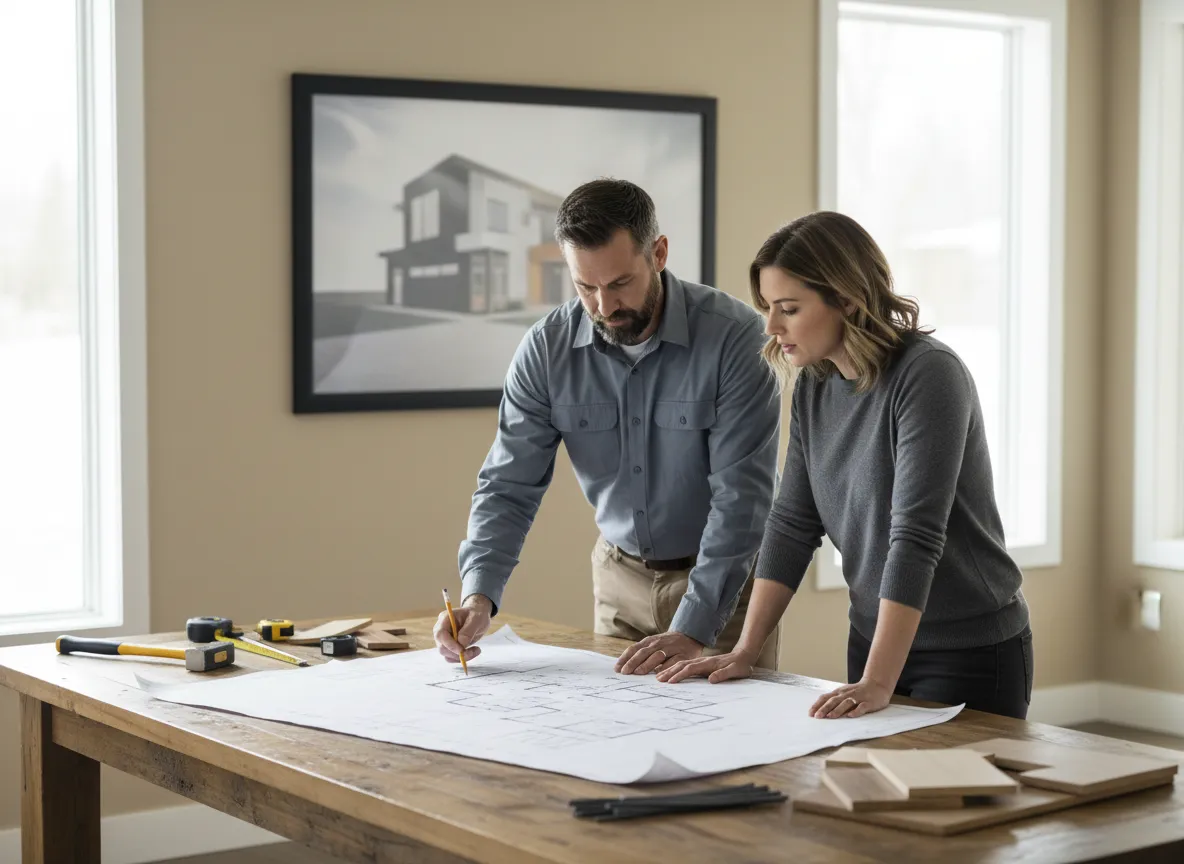Builder reviewing custom home blueprints