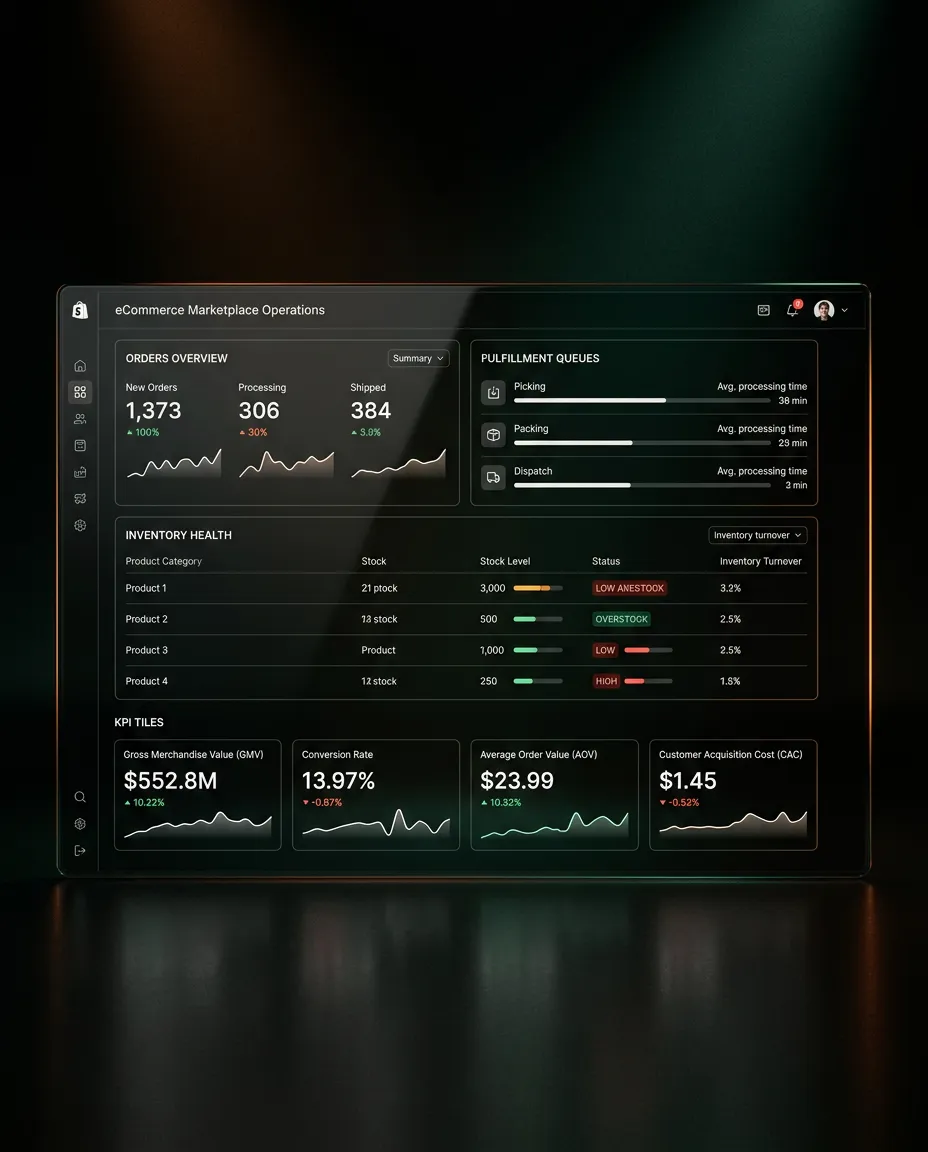 Advanced eCommerce marketplace operations dashboard and fulfillment management interface