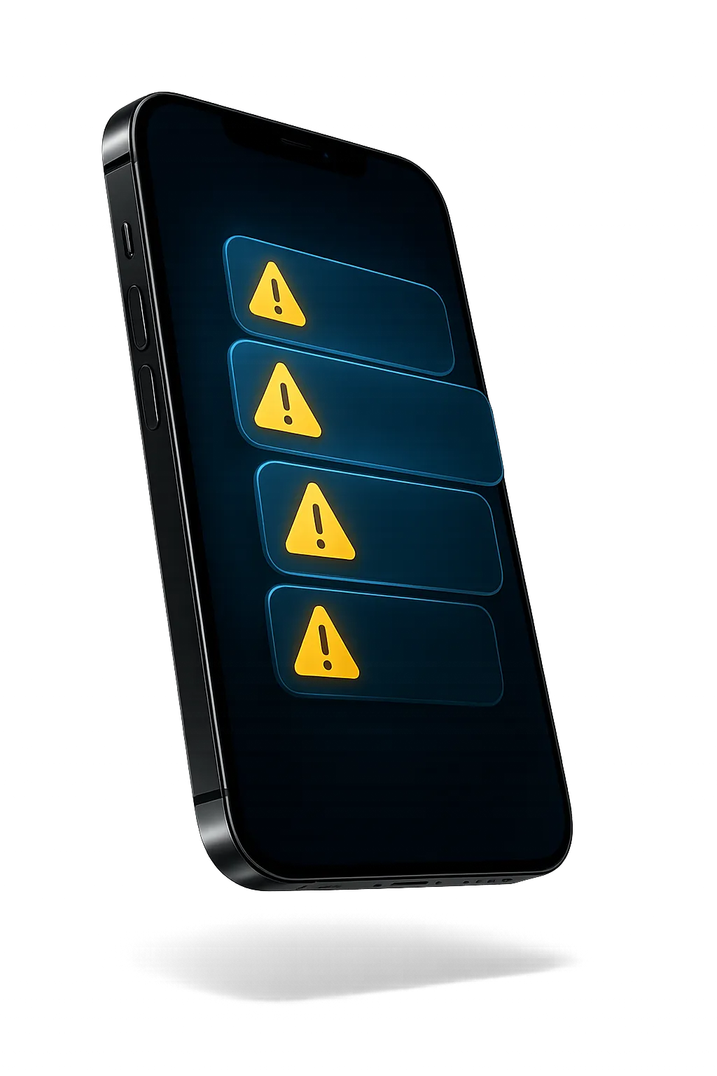 Smartphone screen cutout showing repeated Spam Likely and Telemarketer notifications