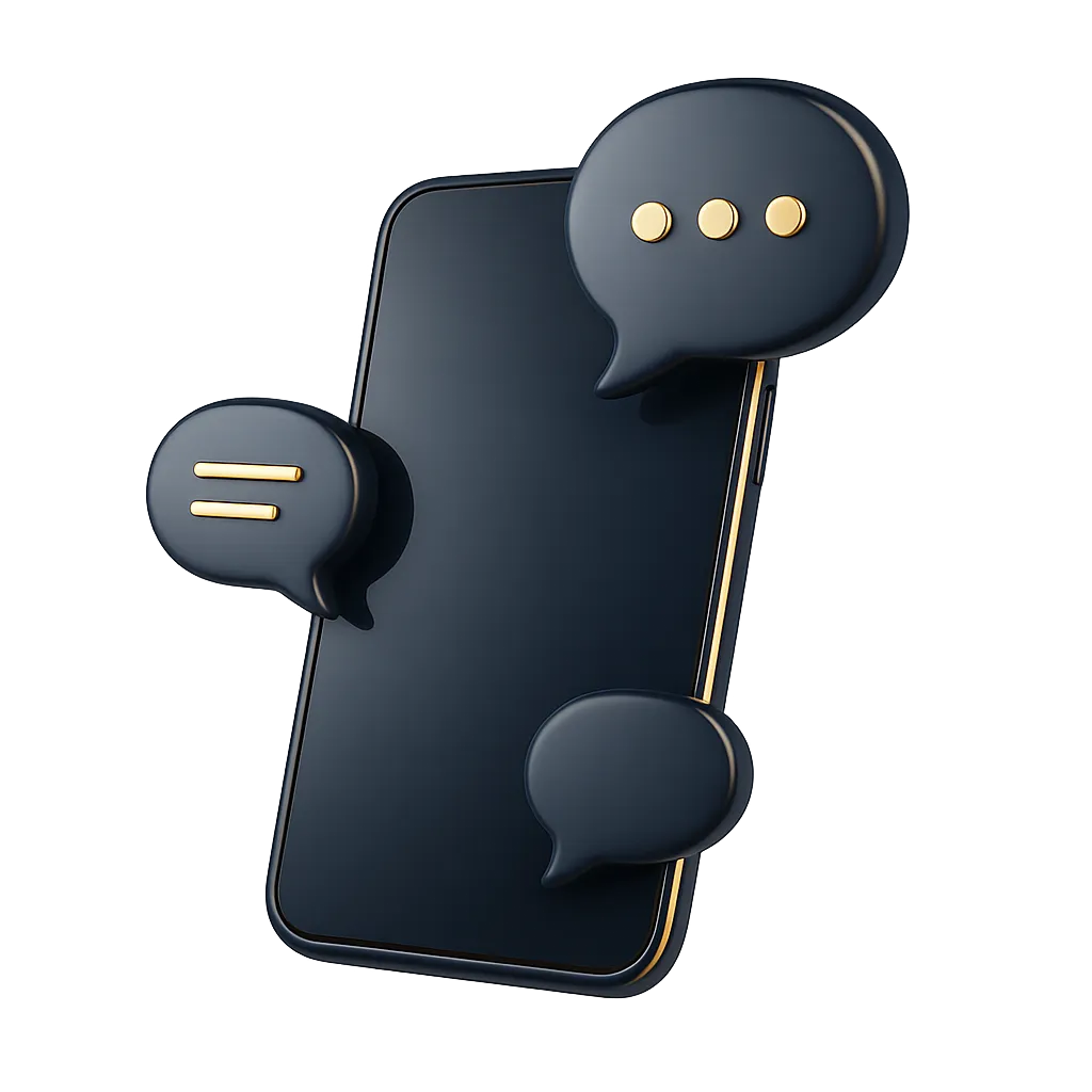 AI Church Assistant phone and chat interface illustration in soft gold and deep blue
