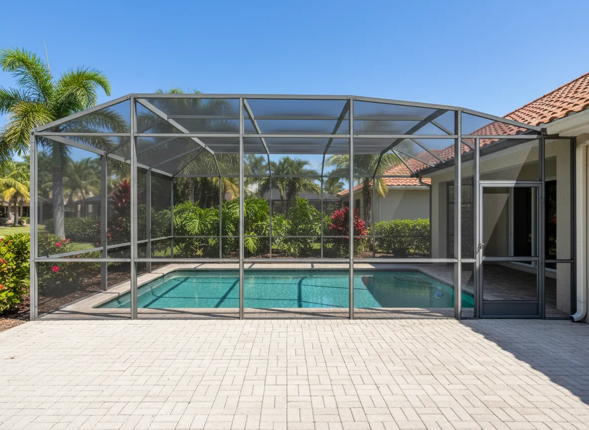 Modern screened pool cage in Southwest Florida