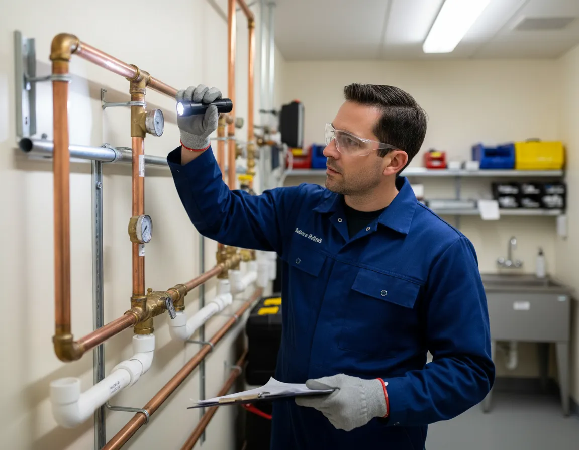 Licensed plumber inspecting plumbing system