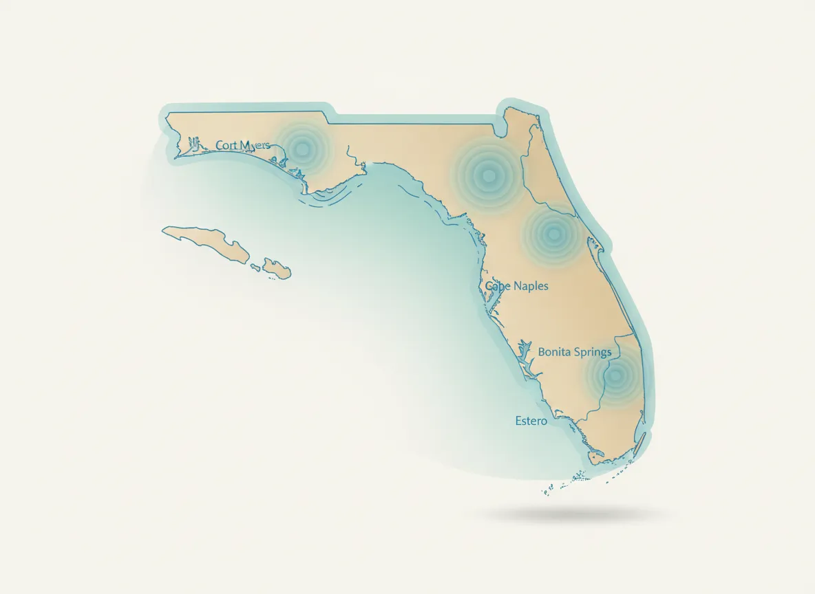 Map-style illustration representing Southwest Florida service area