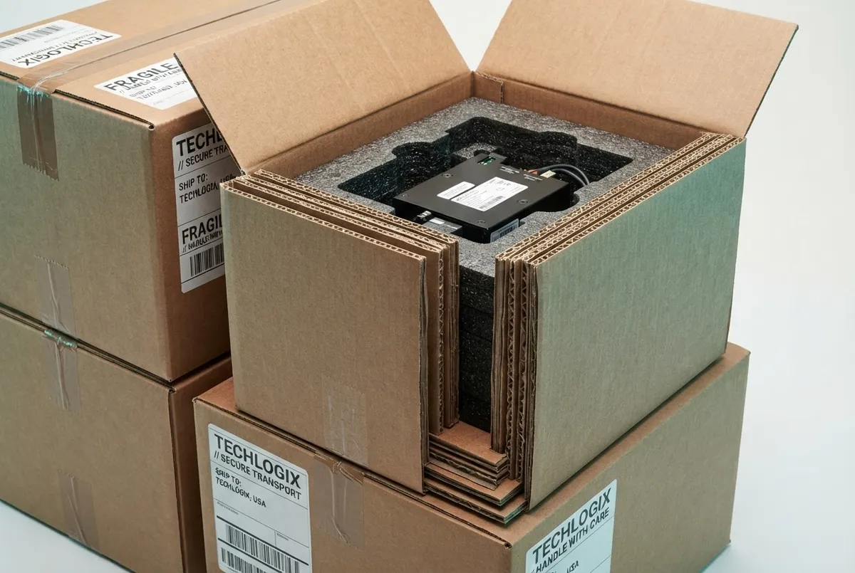 E-commerce and shipping corrugated packaging boxes stacked
