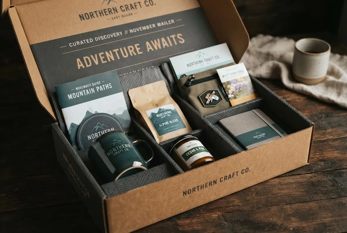Subscription box monthly recurring packaging with branded interior print