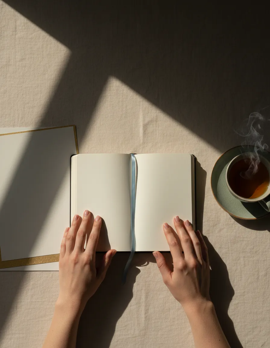Open journal with a calming wellness aesthetic, reflecting coaching and reflection