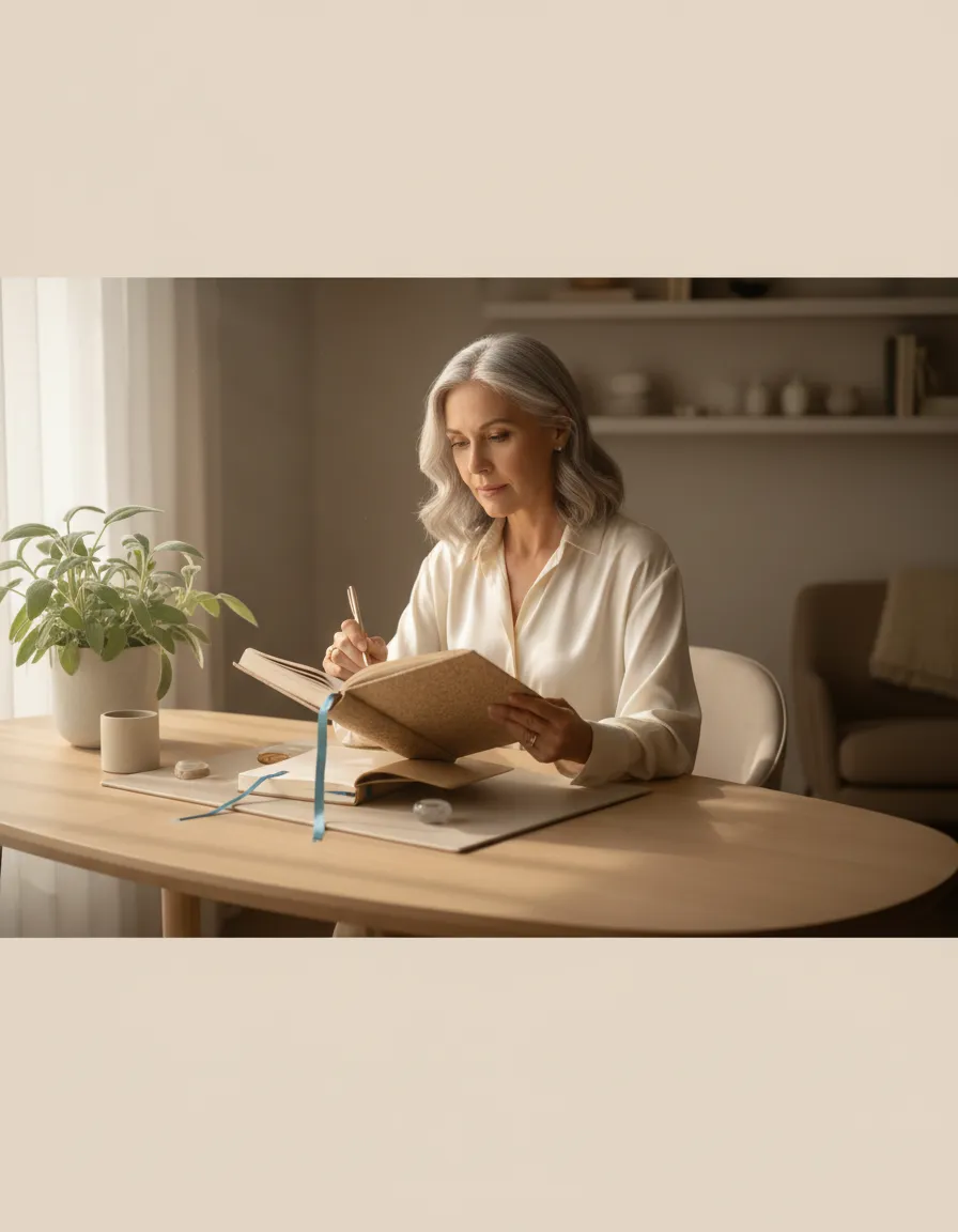 Woman journaling and reading