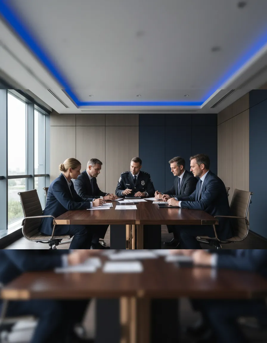 Professional leadership meeting emphasizing collaboration between public and private sector professionals