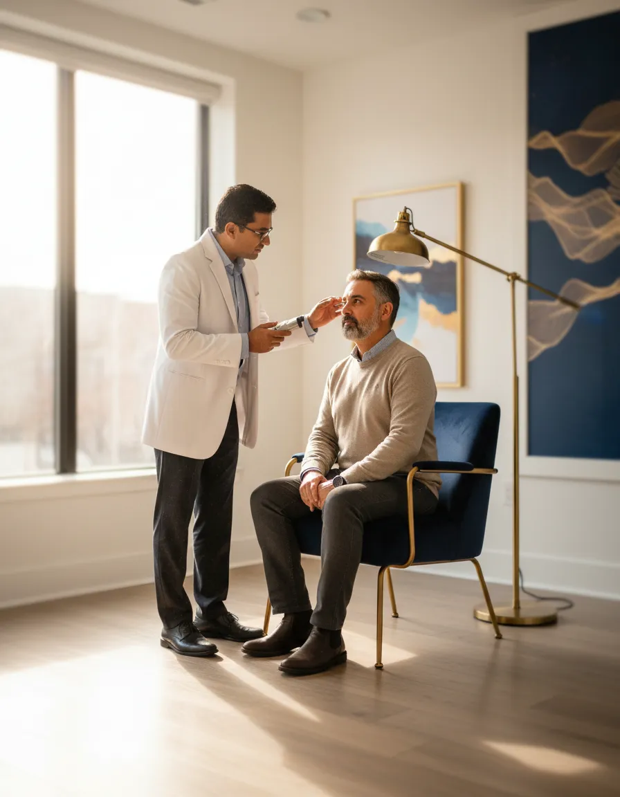 Dr. Harish Raja in consultation with a patient