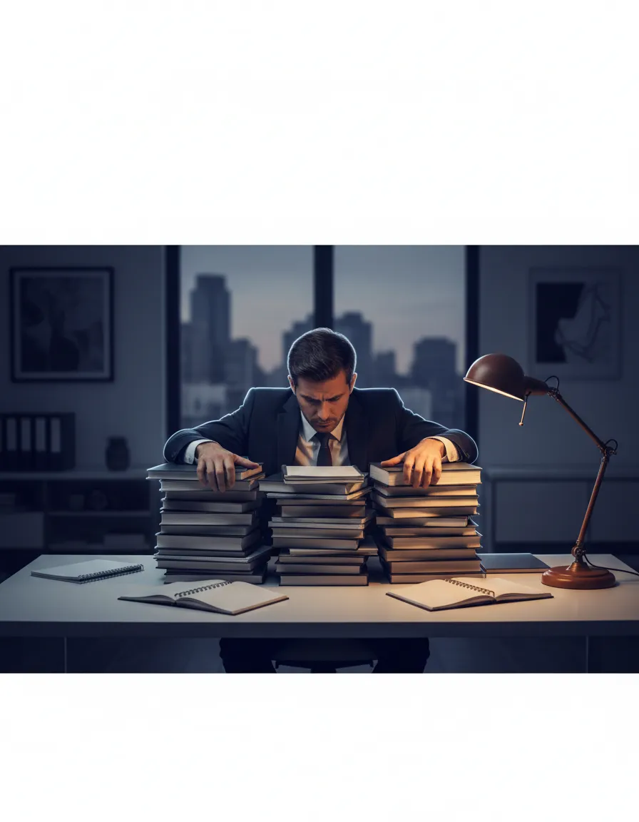 Editorial photo of a frustrated professional feeling the weight of the knowing-doing gap