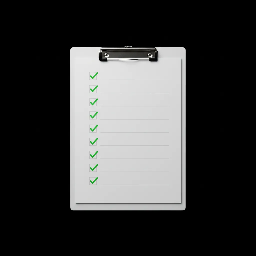 Isolated compliance checklist object: clipboard with checkmarks