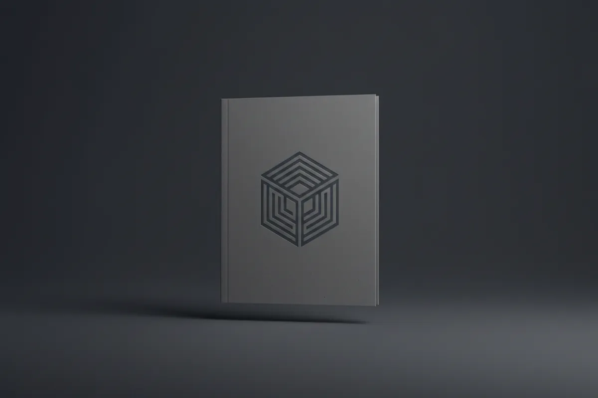 Landscape isolated scene crop: a single promotional image of an agency workspace object (branded folder) photographed and isolated for banner use; no people, no background clutter, shadow removed, isolated object on neutral canvas.