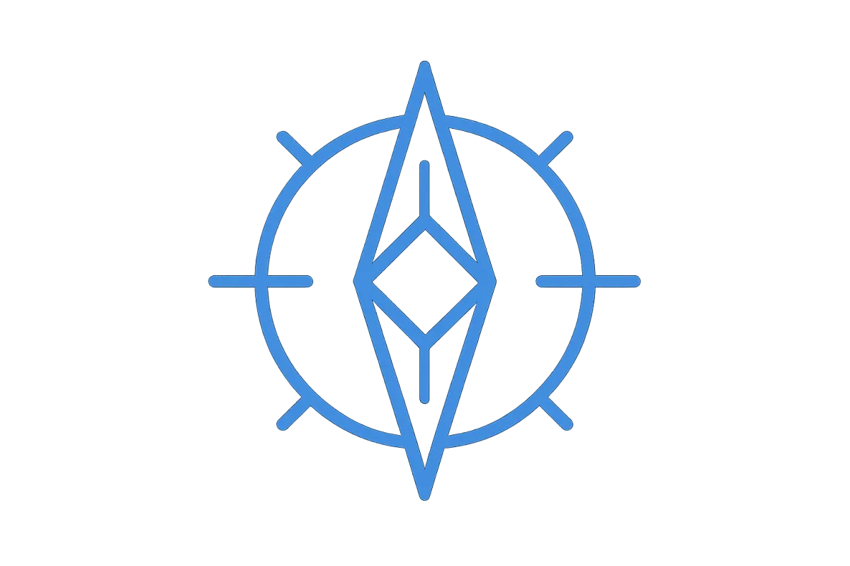 Minimal blue geometric compass emblem brand mark