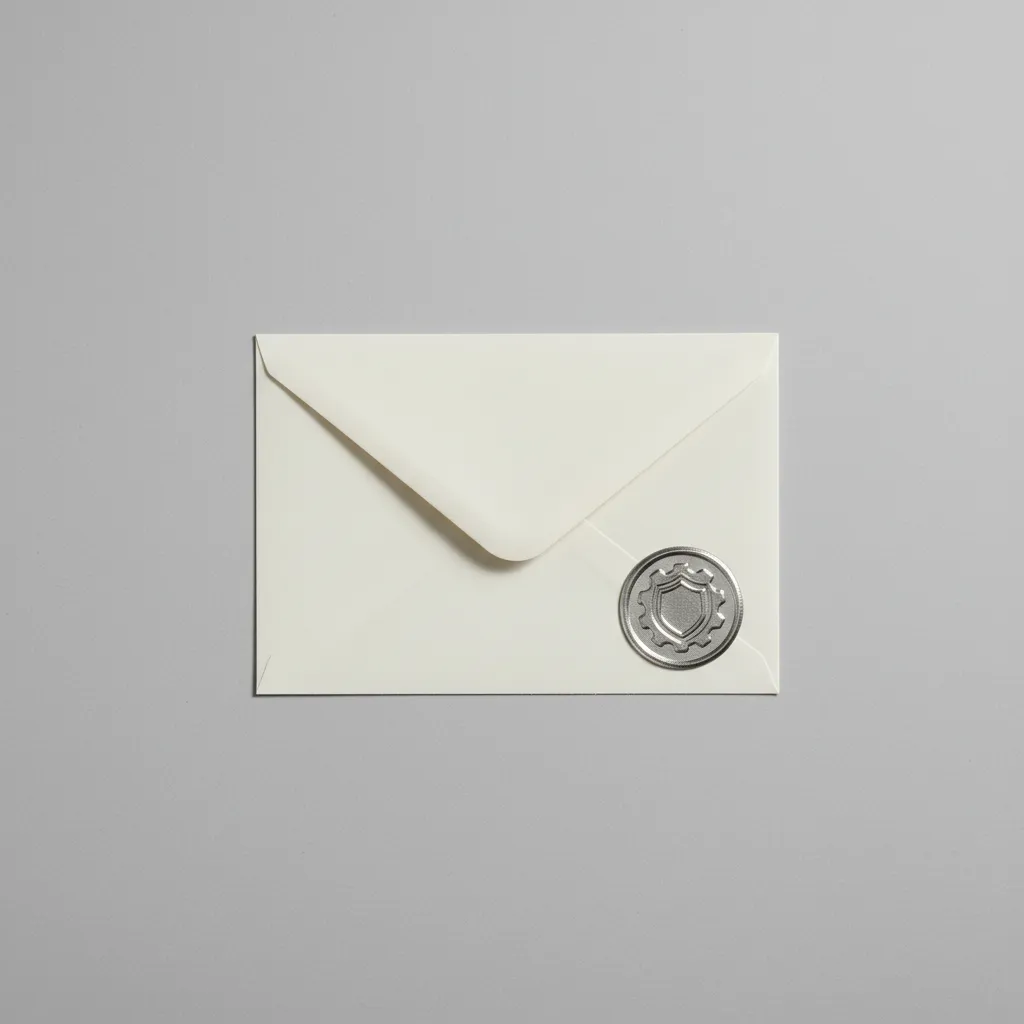 Isolated envelope and secure stamp object, photographed flat on neutral field