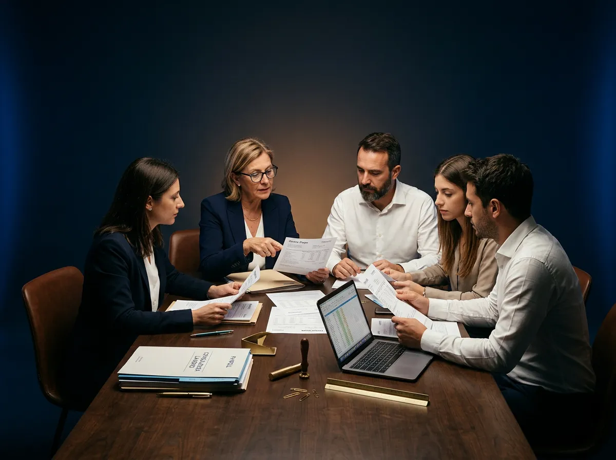 Professionisti dello studio durante l'elaborazione payroll e l'analisi dei cedolini paga