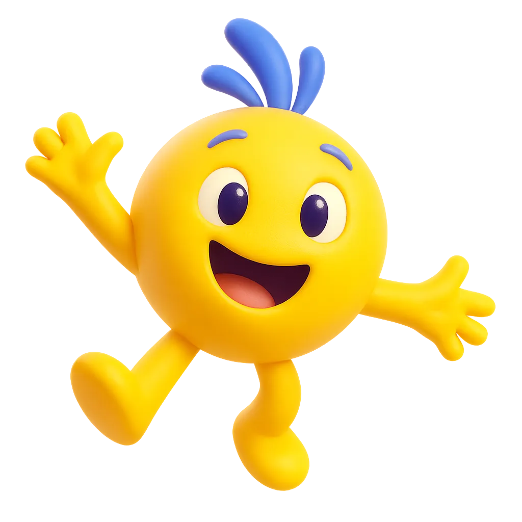 Sunny the Yellow Joy Energizer illustrated character beaming with radiant creative enthusiasm