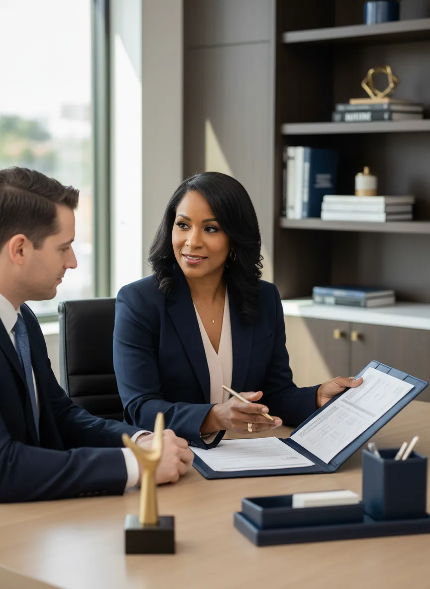 Mignonna Bradshaw providing tax guidance in a warm, professional setting