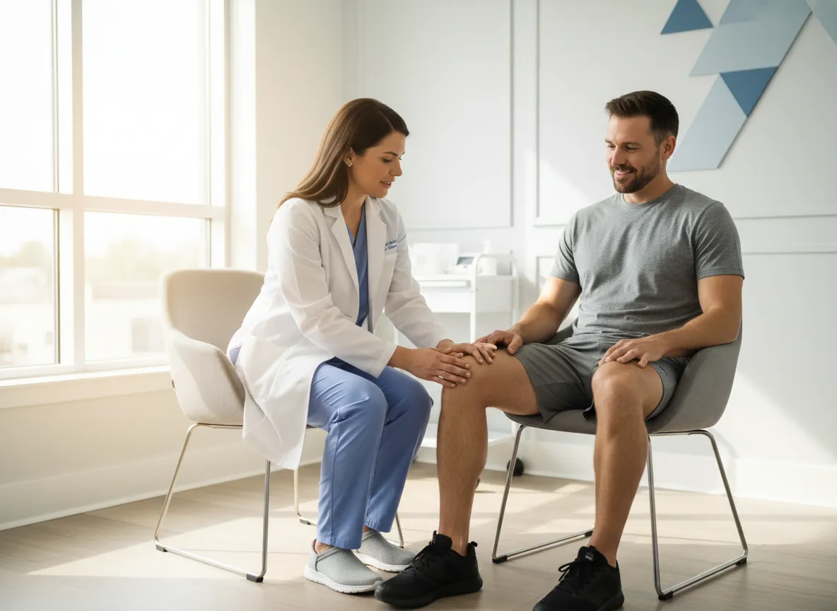 Provider examining a patient's knee