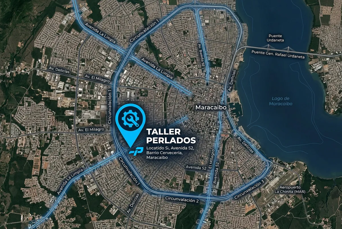 Mapa satelital y ubicación del taller Perlados en Maracaibo