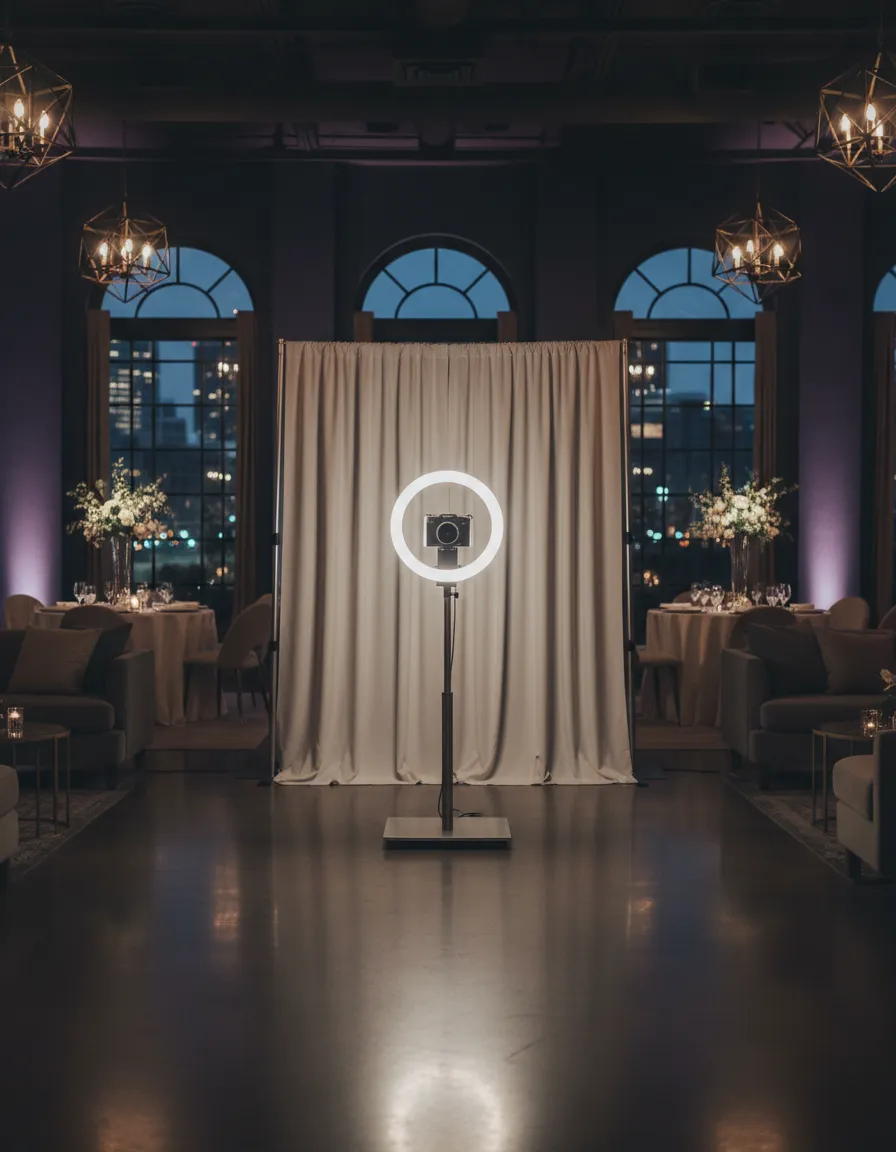 Elegant event space with Nova Luxe Events photobooth setup.
