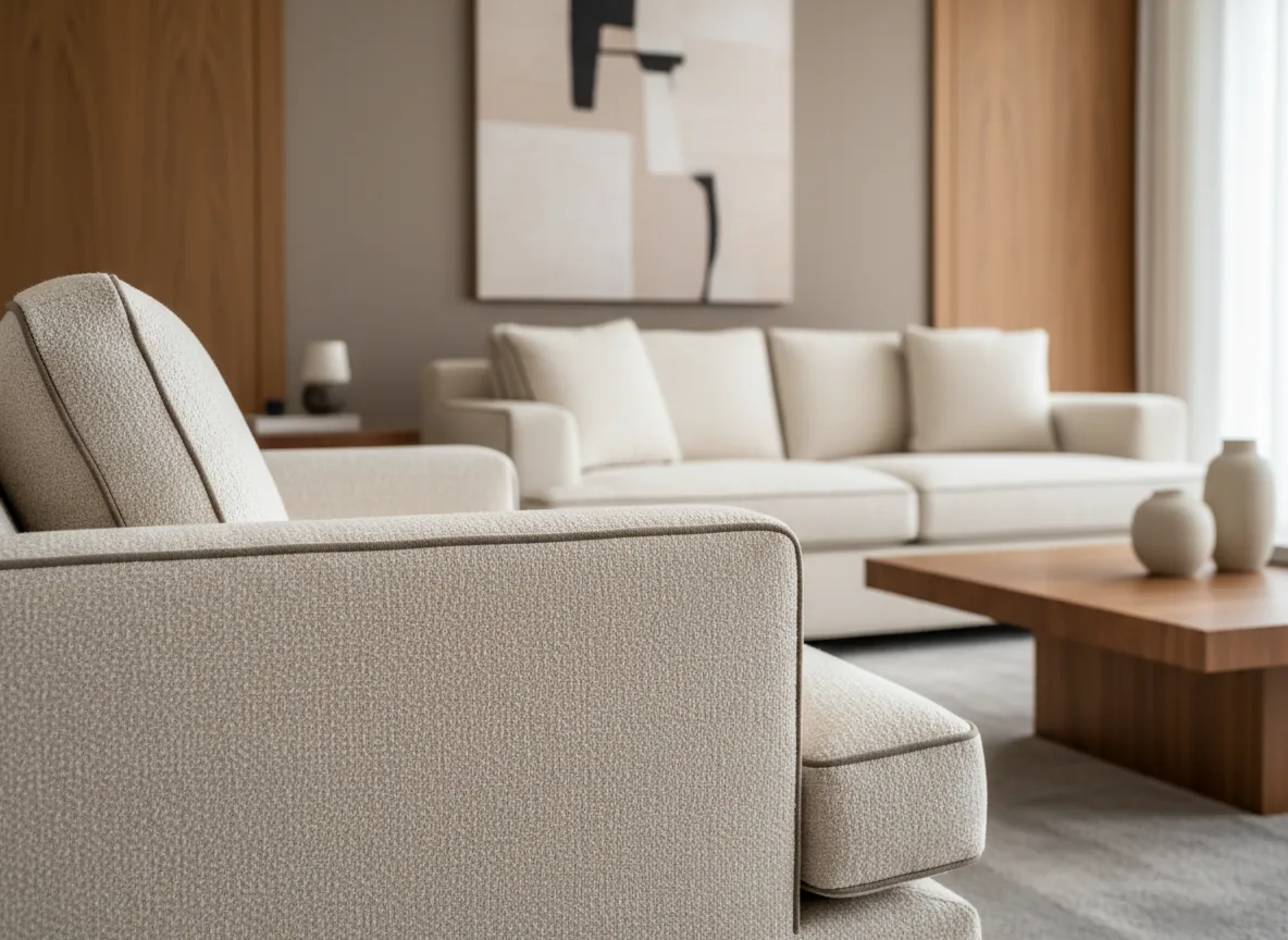 Custom upholstered chair and sofa detail