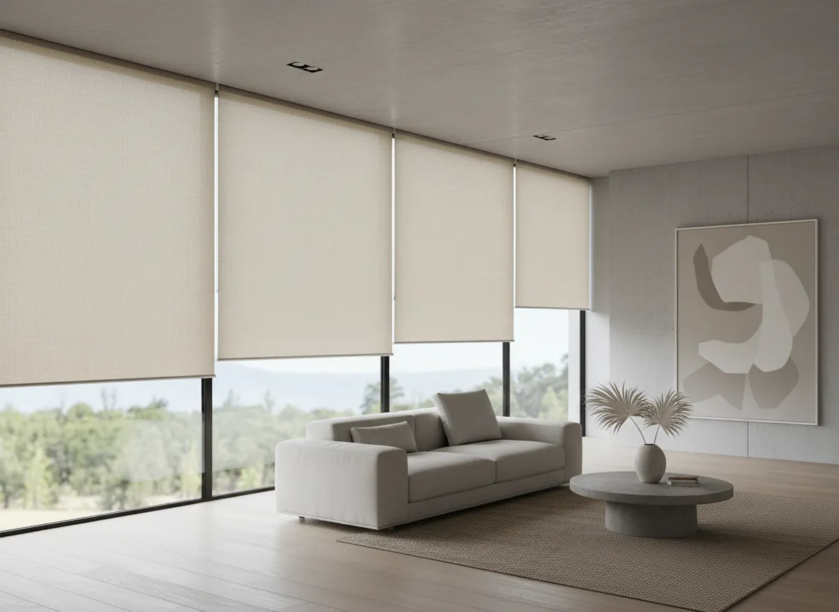 Custom roller shades in a modern living space