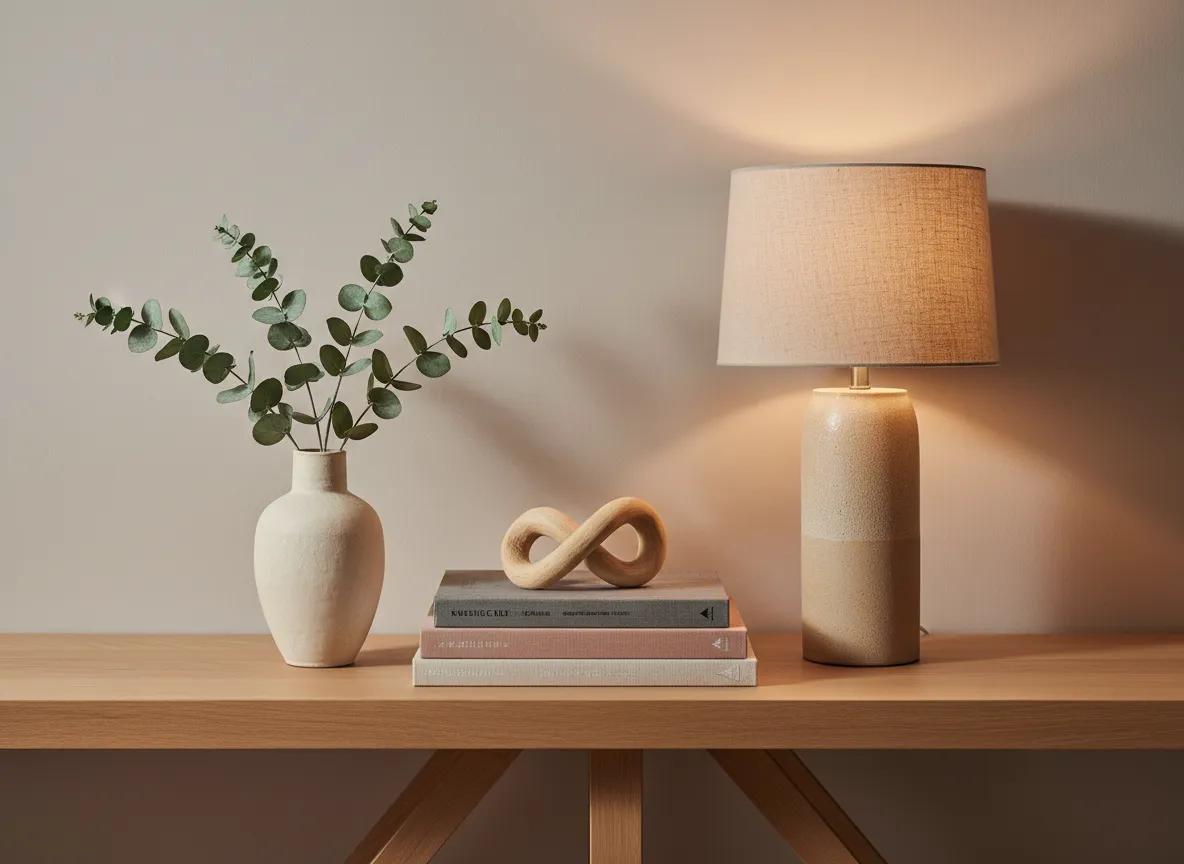 Styled interior decor with layered accessories