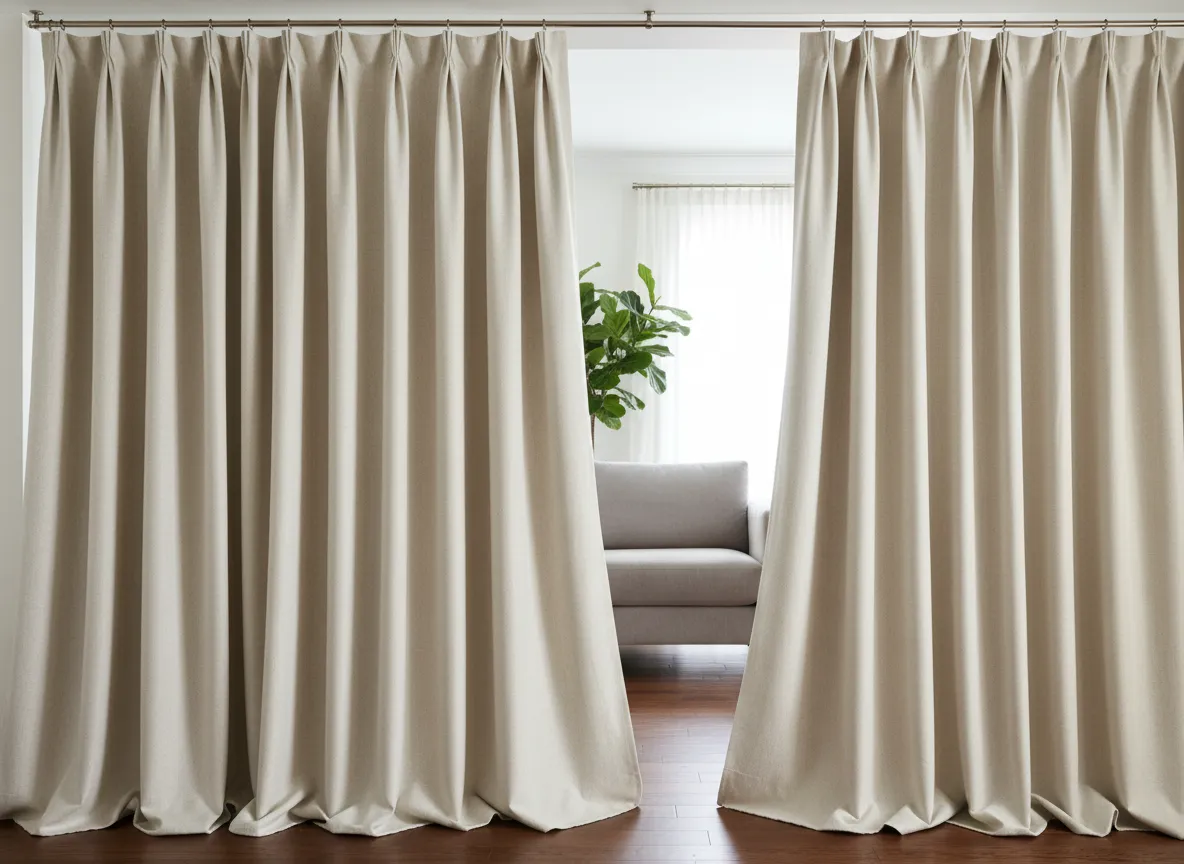 Tailored curtains and pleated drapery detail