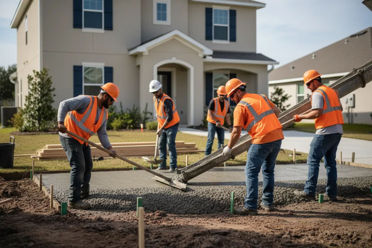 Premier Concrete crew working on residential concrete project in Jacksonville
