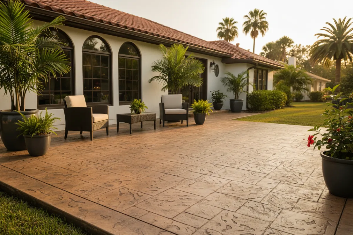 Stamped concrete patio with seating area in Jacksonville