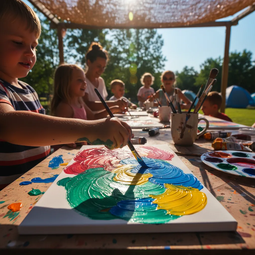 Children creating art during summer camp activities