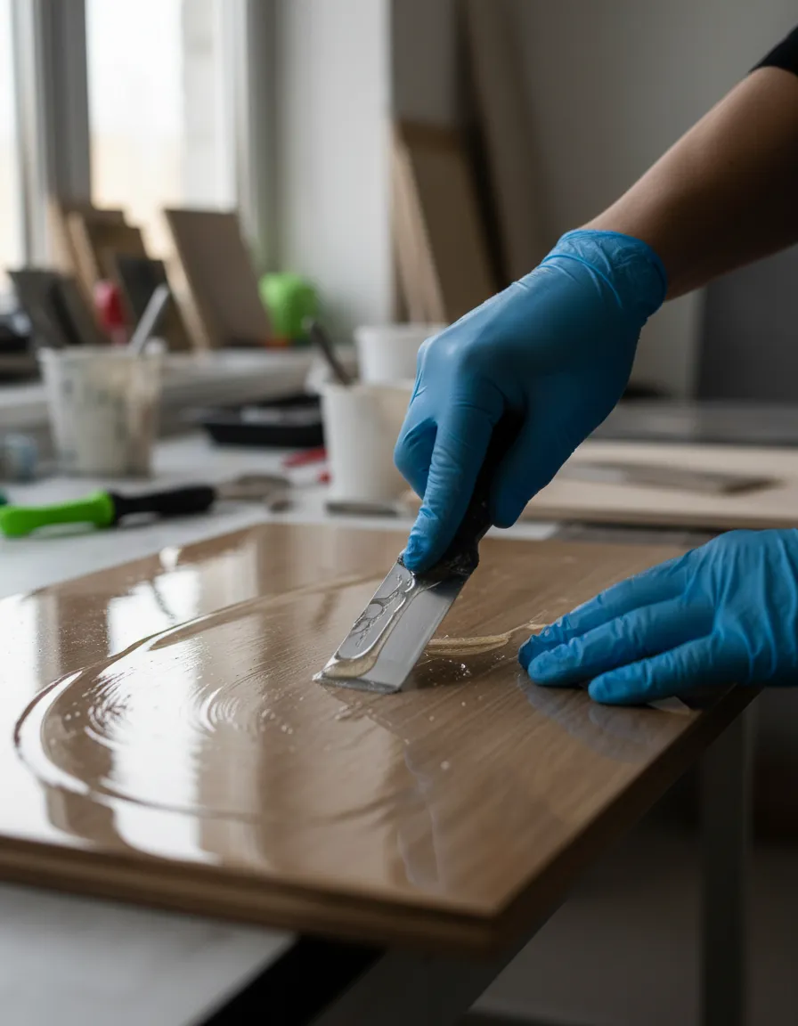 Partecipante al corso che lavora sulla resina