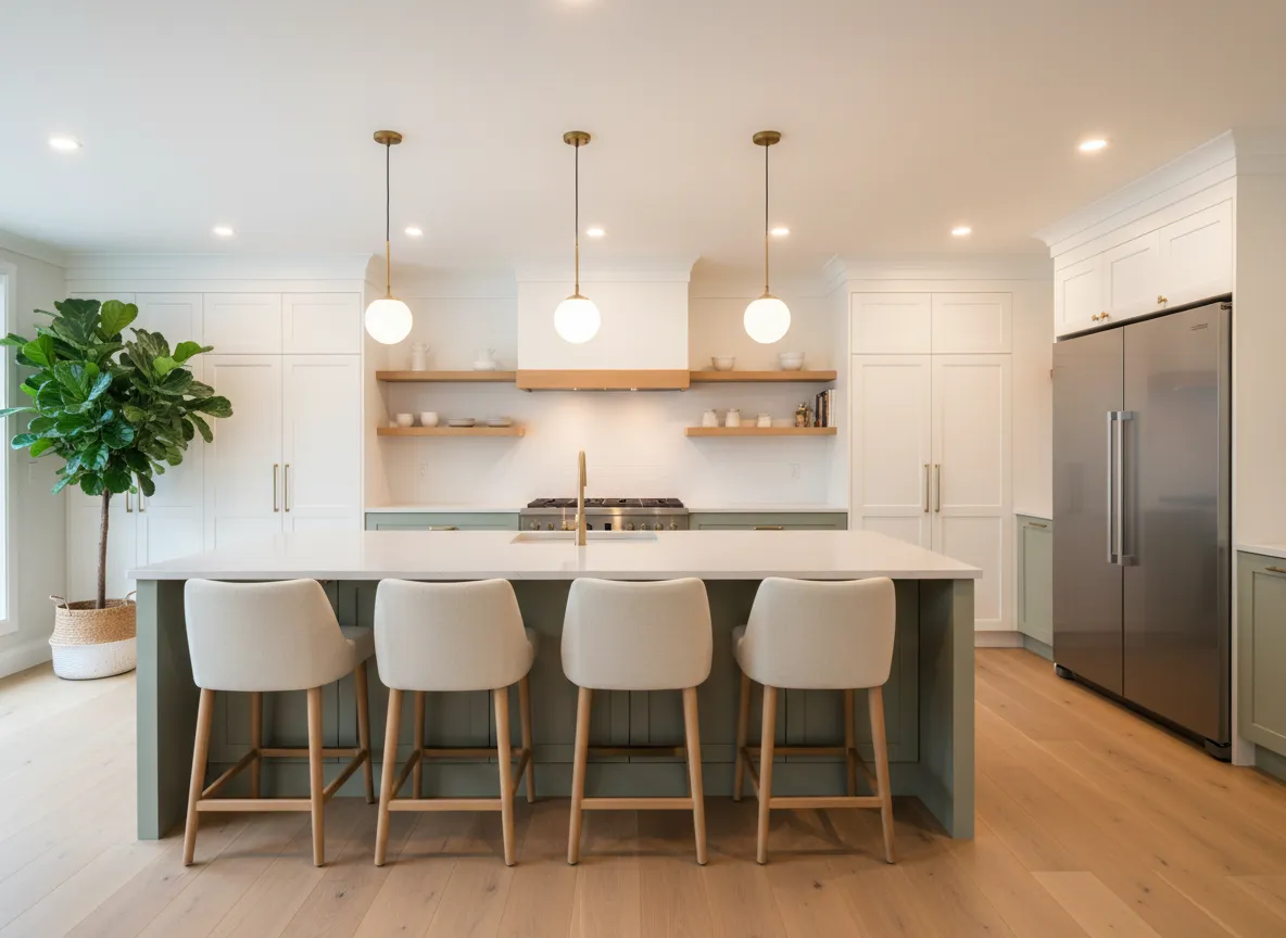 Modern lighting and island addition in new kitchen