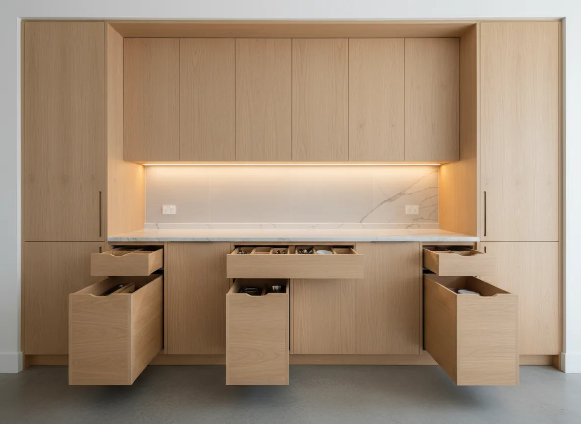 Custom cabinetry and quartz countertops in remodeled kitchen