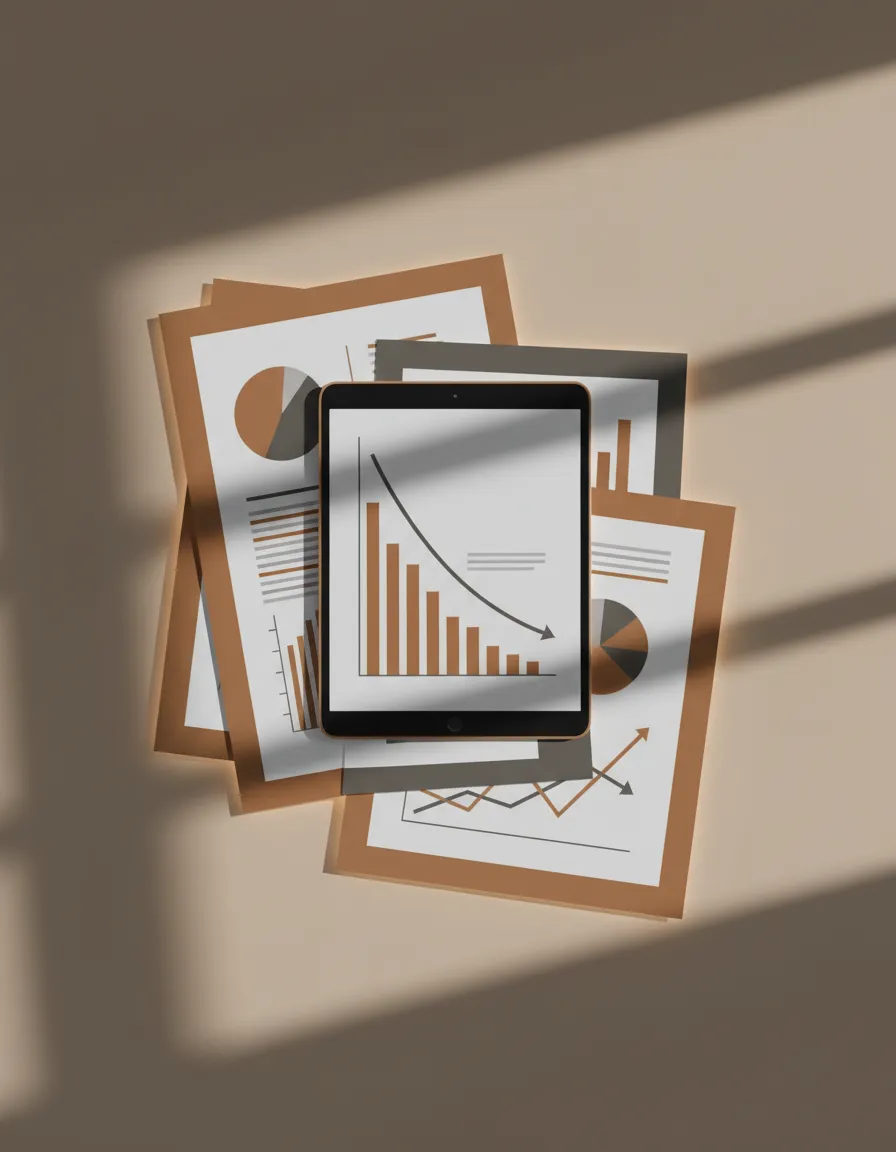 Conceptual analytics dashboard showing a downward trend in conversions