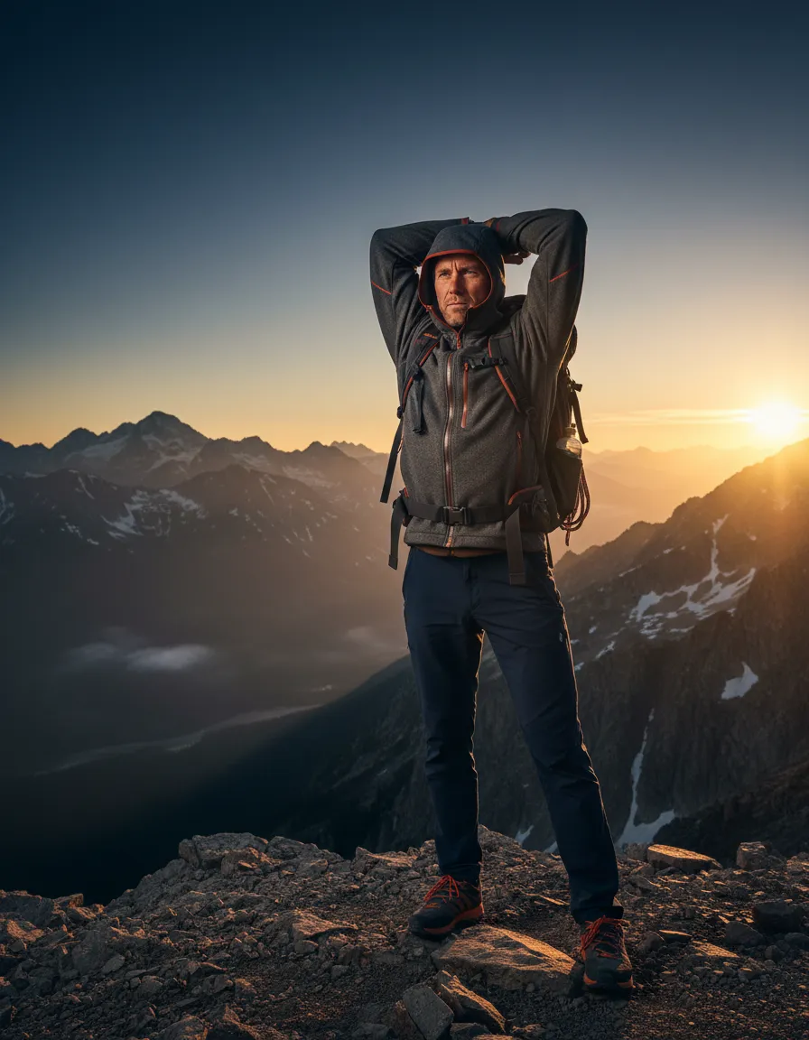 Rugged outdoor athlete stretching