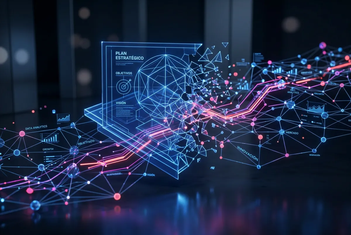 Visualización conceptual de arquitectura estratégica empresarial y nodos de datos