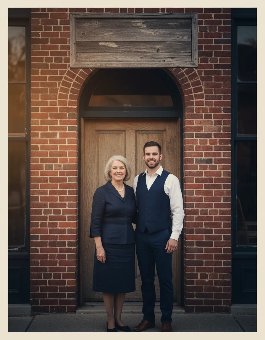 A successful Southern family business owner in front of their property