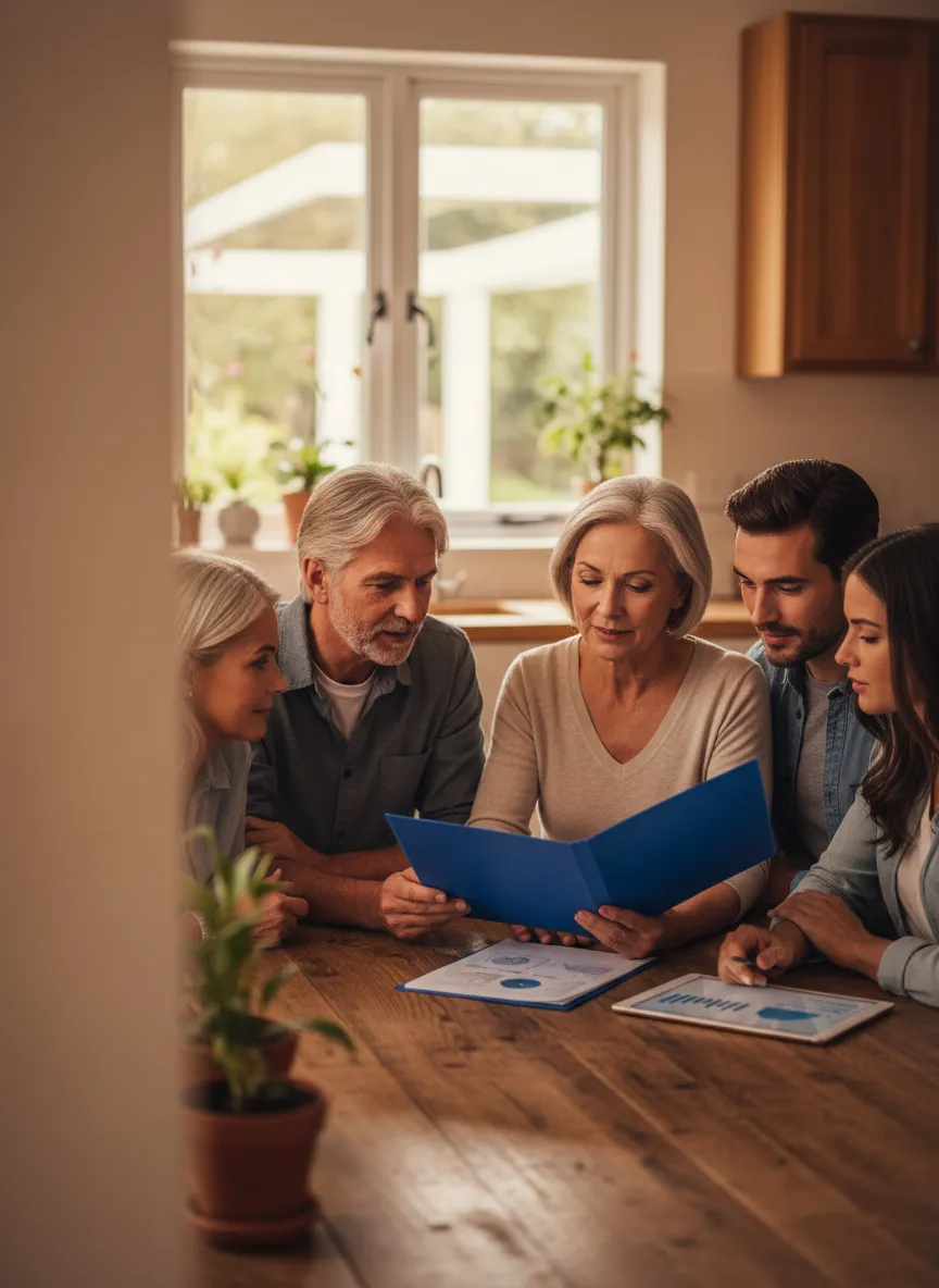 Family discussing health insurance options