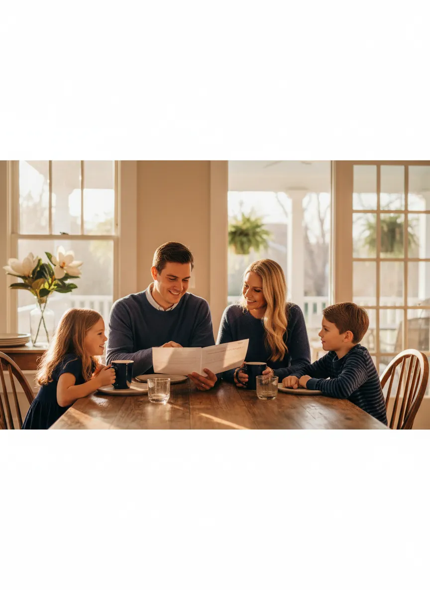 Sun-drenched lifestyle photography of a family in a Louisiana setting, highlighting tailored protection.
