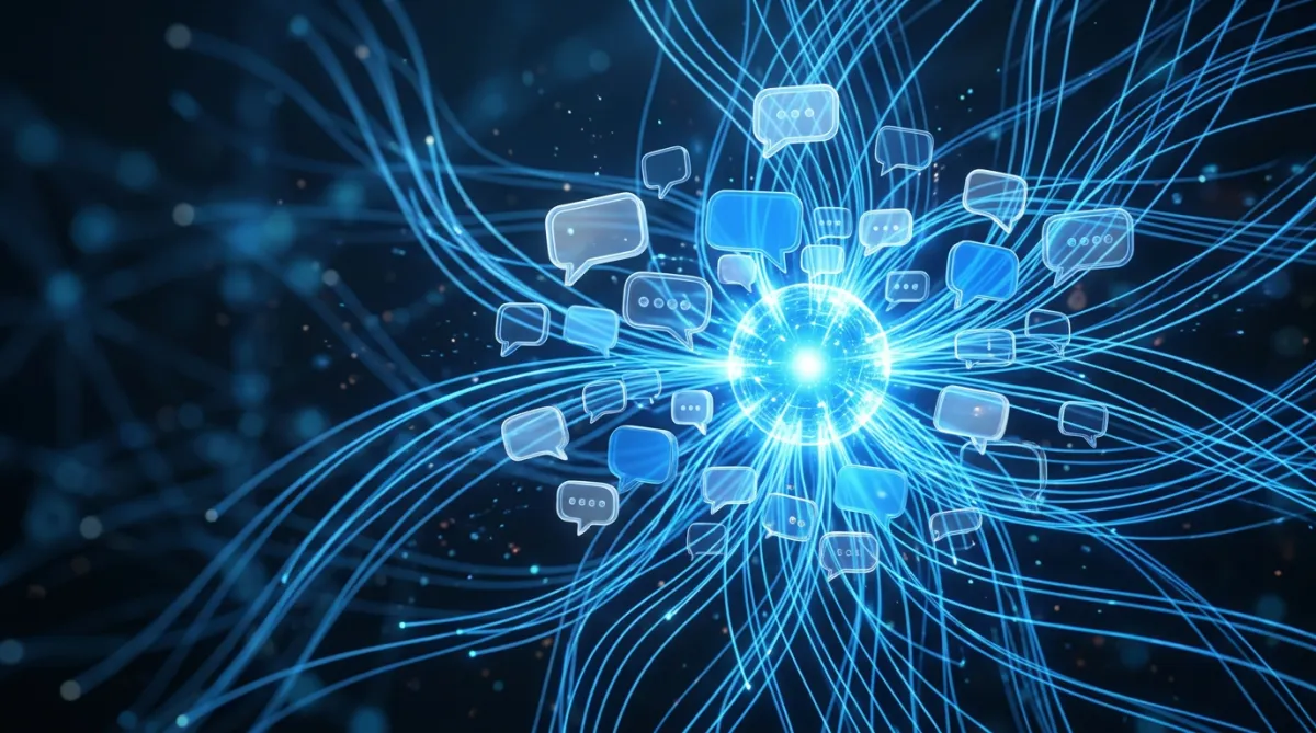 Abstract lead flow and AI conversation routing visual
