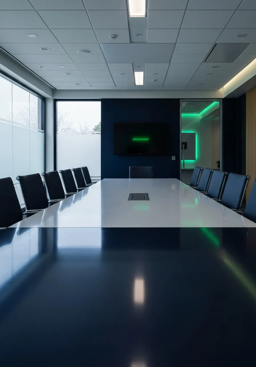 Modern healthcare facility boardroom or abstract data visualization